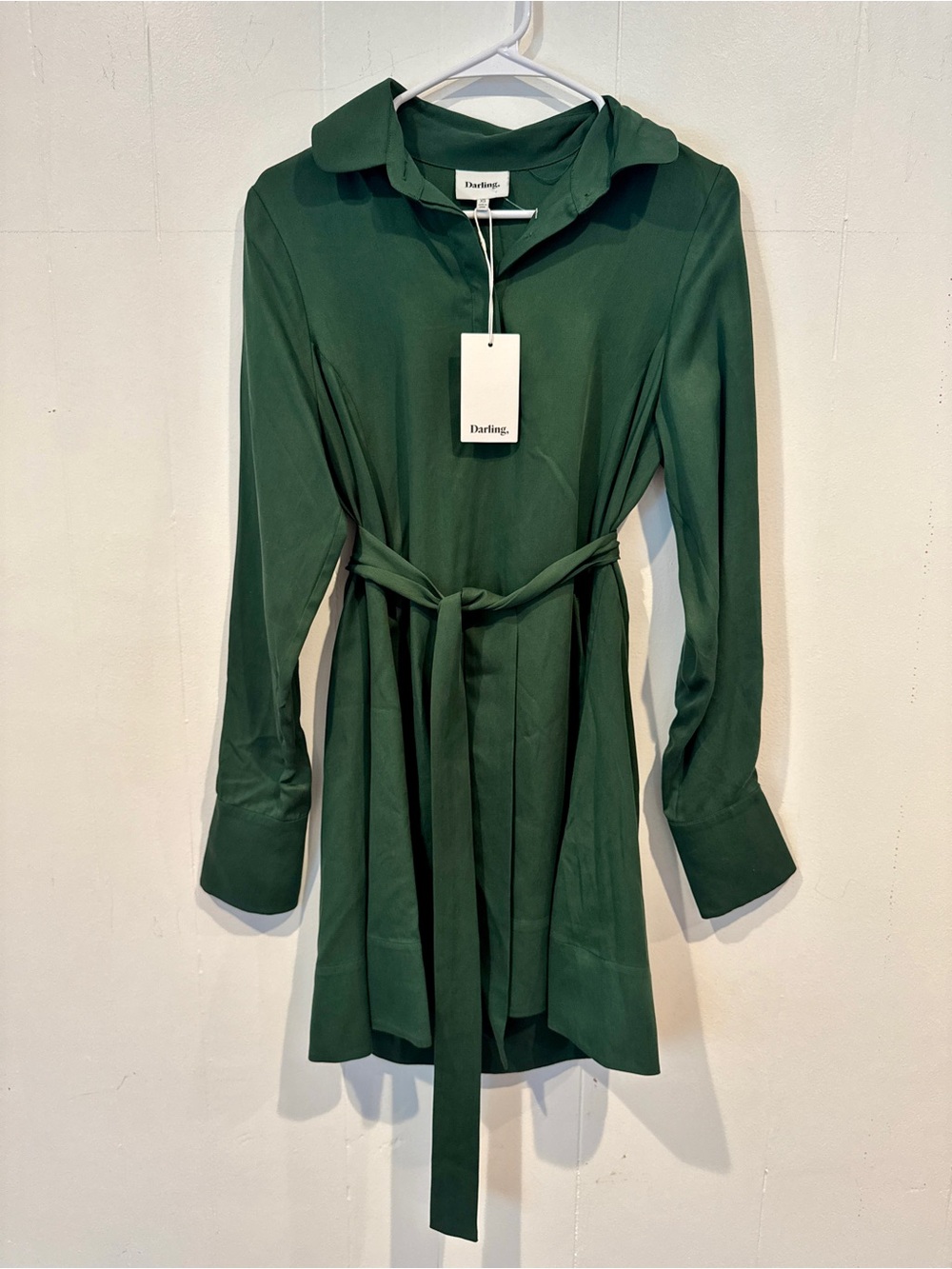 NWT Darling Forest Green Belted Shirt Dress with pockets